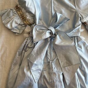 Elegant Blue Silk Dress with Bow ❄️